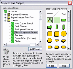 The Stencils and Shapes Dialog box